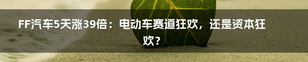 FF汽车5天涨39倍：电动车赛道狂欢，还是资本狂欢？