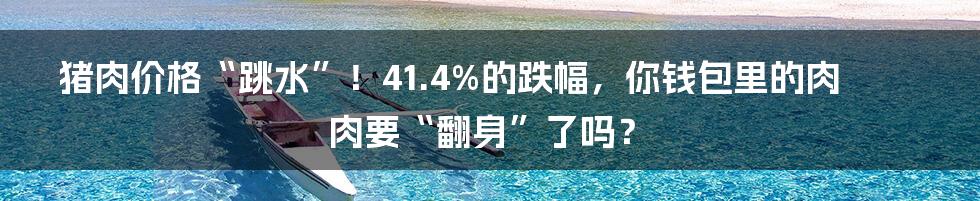 猪肉价格“跳水”！41.4%的跌幅，你钱包里的肉肉要“翻身”了吗？