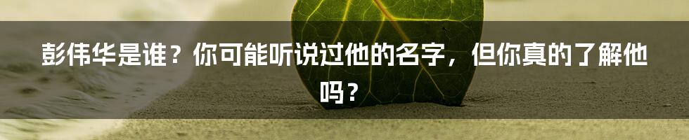 彭伟华是谁？你可能听说过他的名字，但你真的了解他吗？