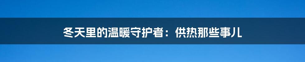 冬天里的温暖守护者：供热那些事儿