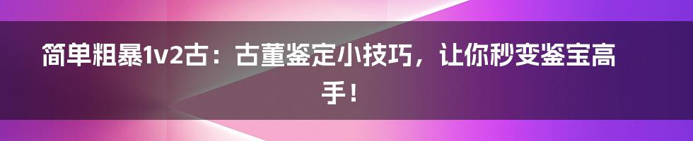 简单粗暴1v2古：古董鉴定小技巧，让你秒变鉴宝高手！