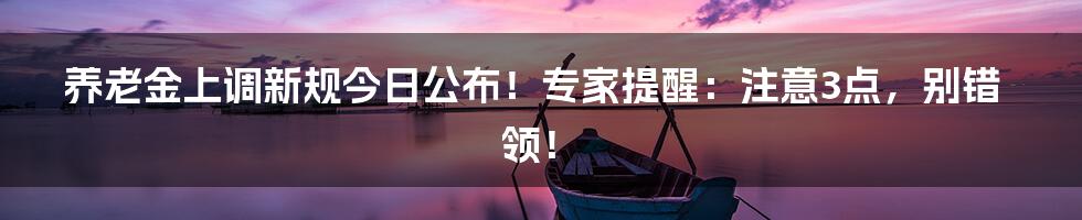 养老金上调新规今日公布！专家提醒：注意3点，别错领！