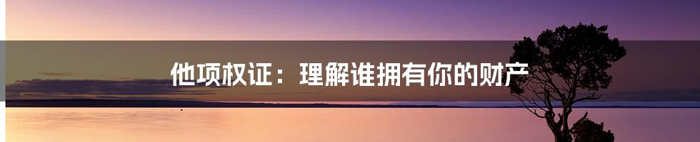 他项权证：理解谁拥有你的财产