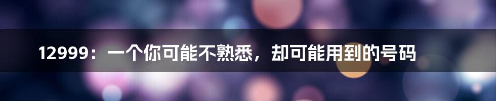 12999：一个你可能不熟悉，却可能用到的号码