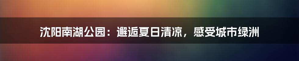 沈阳南湖公园：邂逅夏日清凉，感受城市绿洲