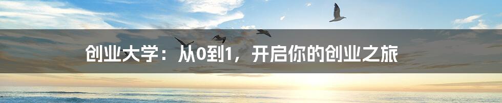 创业大学：从0到1，开启你的创业之旅