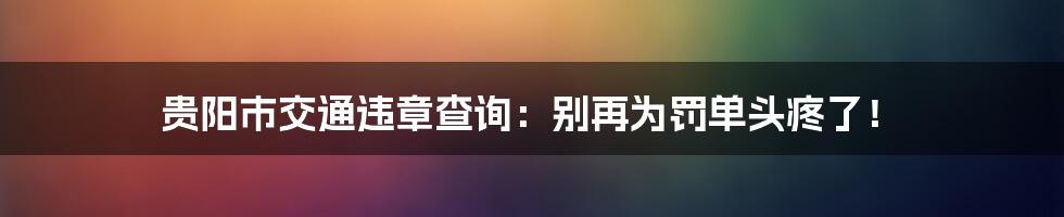 贵阳市交通违章查询：别再为罚单头疼了！