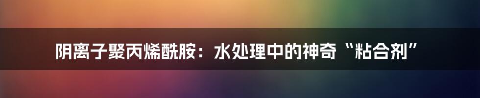 阴离子聚丙烯酰胺：水处理中的神奇“粘合剂”