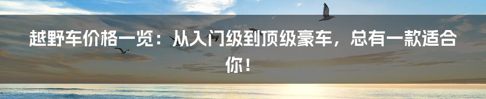 越野车价格一览：从入门级到顶级豪车，总有一款适合你！