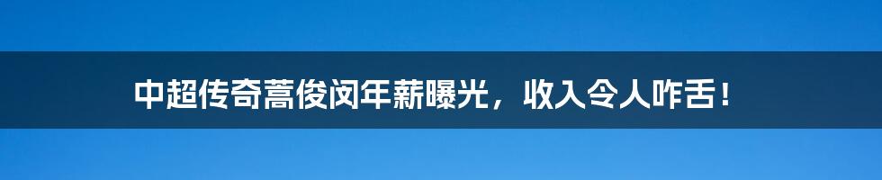 中超传奇蒿俊闵年薪曝光，收入令人咋舌！