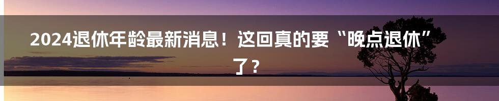 2024退休年龄最新消息！这回真的要“晚点退休”了？