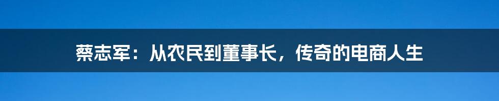 蔡志军：从农民到董事长，传奇的电商人生