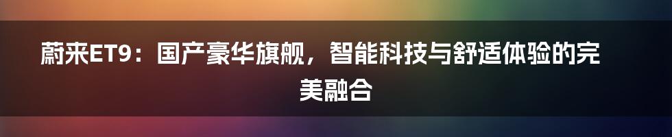 蔚来ET9：国产豪华旗舰，智能科技与舒适体验的完美融合