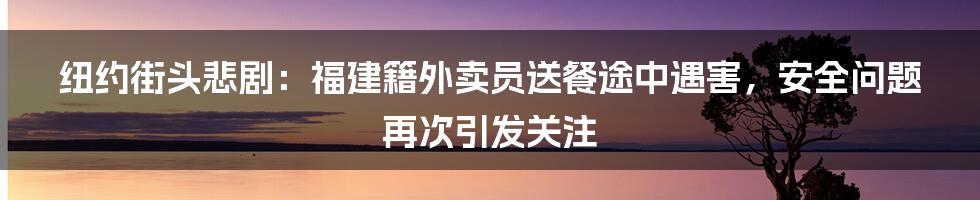 纽约街头悲剧：福建籍外卖员送餐途中遇害，安全问题再次引发关注