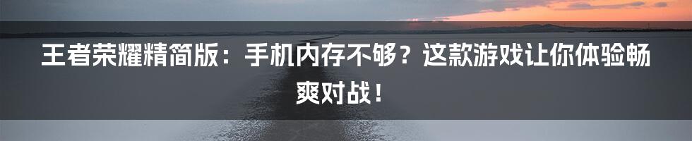 王者荣耀精简版：手机内存不够？这款游戏让你体验畅爽对战！