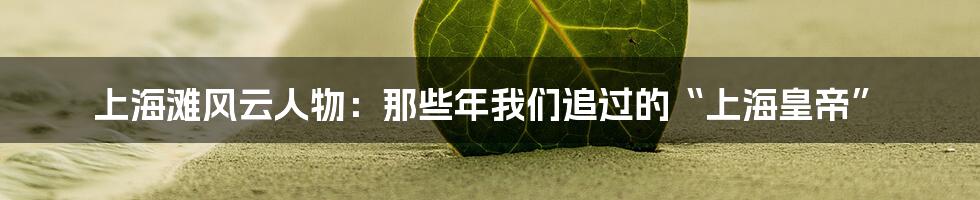 上海滩风云人物：那些年我们追过的“上海皇帝”