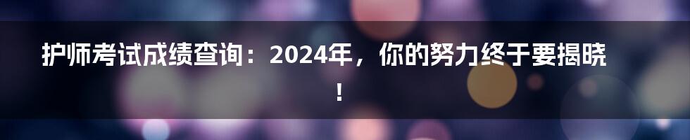 护师考试成绩查询：2024年，你的努力终于要揭晓！