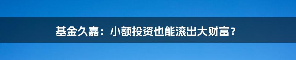 基金久嘉：小额投资也能滚出大财富？