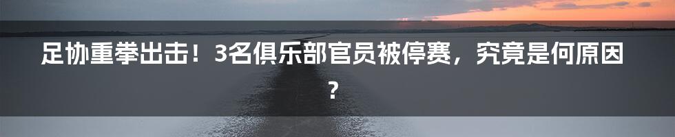 足协重拳出击！3名俱乐部官员被停赛，究竟是何原因？