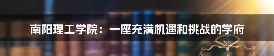 南阳理工学院：一座充满机遇和挑战的学府