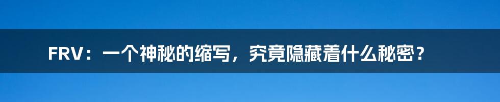 FRV：一个神秘的缩写，究竟隐藏着什么秘密？