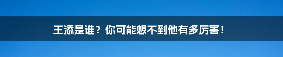 王添是谁？你可能想不到他有多厉害！