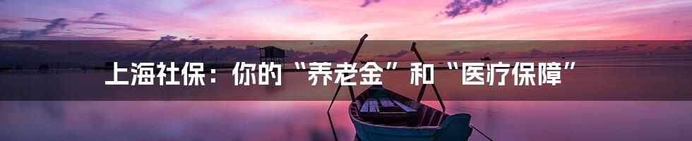 上海社保：你的“养老金”和“医疗保障”