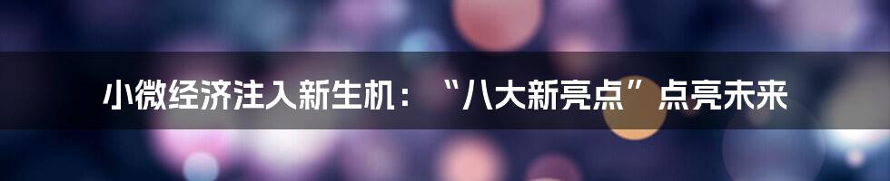 小微经济注入新生机：“八大新亮点”点亮未来