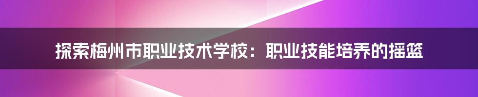 探索梅州市职业技术学校：职业技能培养的摇篮