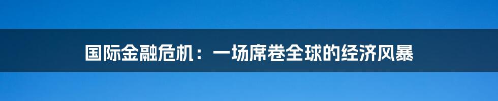 国际金融危机：一场席卷全球的经济风暴