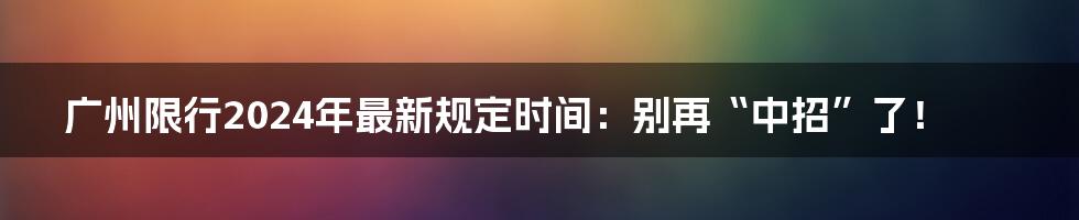 广州限行2024年最新规定时间：别再“中招”了！