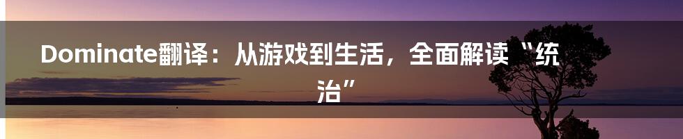 Dominate翻译：从游戏到生活，全面解读“统治”