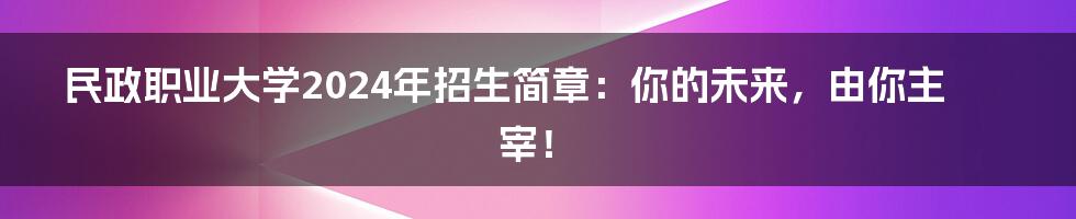 民政职业大学2024年招生简章：你的未来，由你主宰！