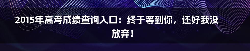 2015年高考成绩查询入口：终于等到你，还好我没放弃！