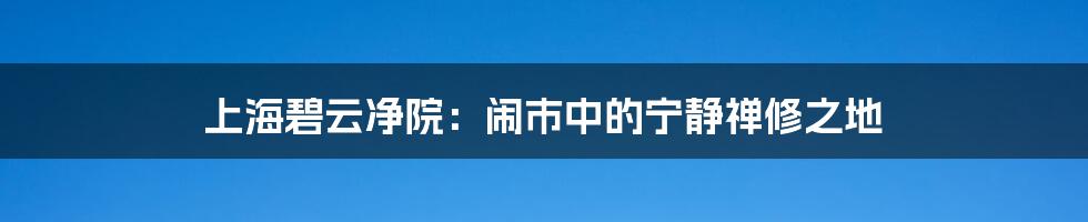 上海碧云净院：闹市中的宁静禅修之地