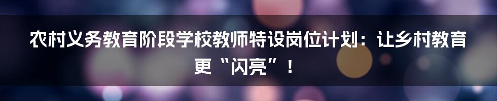 农村义务教育阶段学校教师特设岗位计划：让乡村教育更“闪亮”！