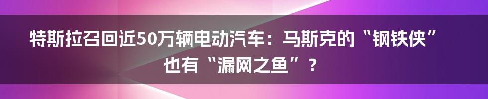 特斯拉召回近50万辆电动汽车：马斯克的“钢铁侠”也有“漏网之鱼”？