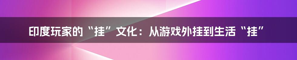 印度玩家的“挂”文化：从游戏外挂到生活“挂”