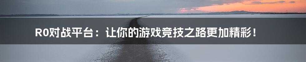 R0对战平台：让你的游戏竞技之路更加精彩！