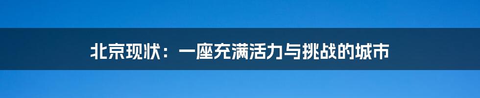 北京现状：一座充满活力与挑战的城市