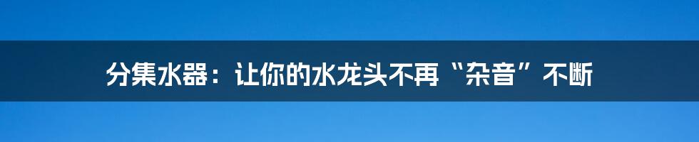 分集水器：让你的水龙头不再“杂音”不断