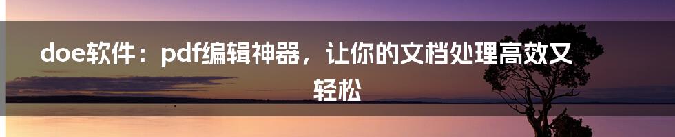 doe软件：pdf编辑神器，让你的文档处理高效又轻松