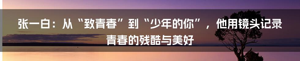 张一白：从“致青春”到“少年的你”，他用镜头记录青春的残酷与美好