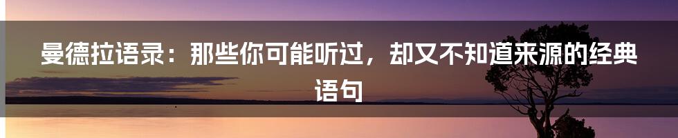 曼德拉语录：那些你可能听过，却又不知道来源的经典语句