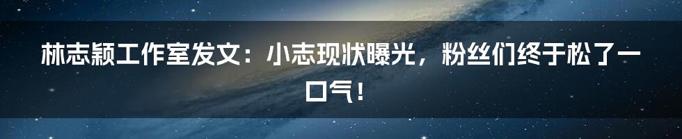 林志颖工作室发文：小志现状曝光，粉丝们终于松了一口气！