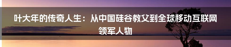 叶大年的传奇人生：从中国硅谷教父到全球移动互联网领军人物