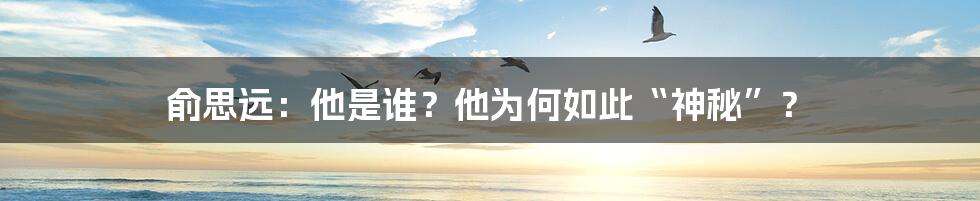 俞思远：他是谁？他为何如此“神秘”？