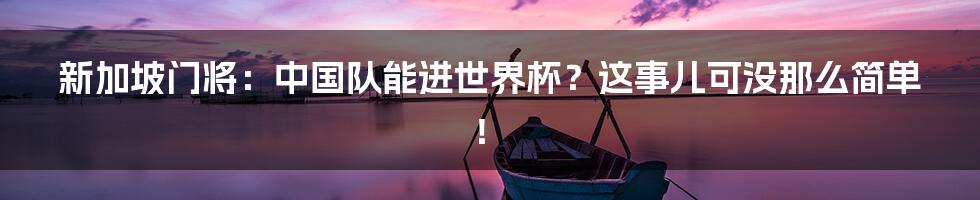 新加坡门将：中国队能进世界杯？这事儿可没那么简单！