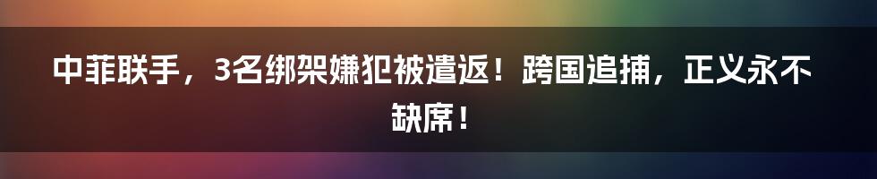 中菲联手，3名绑架嫌犯被遣返！跨国追捕，正义永不缺席！