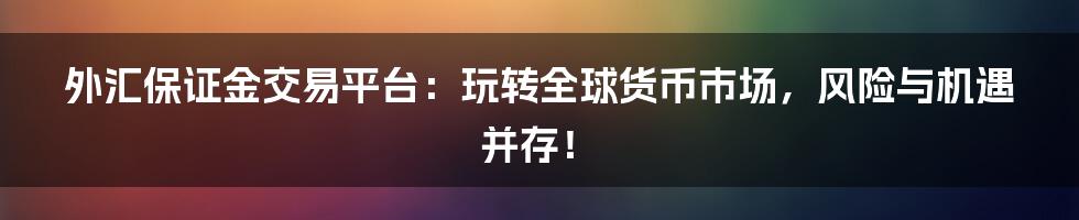 外汇保证金交易平台：玩转全球货币市场，风险与机遇并存！